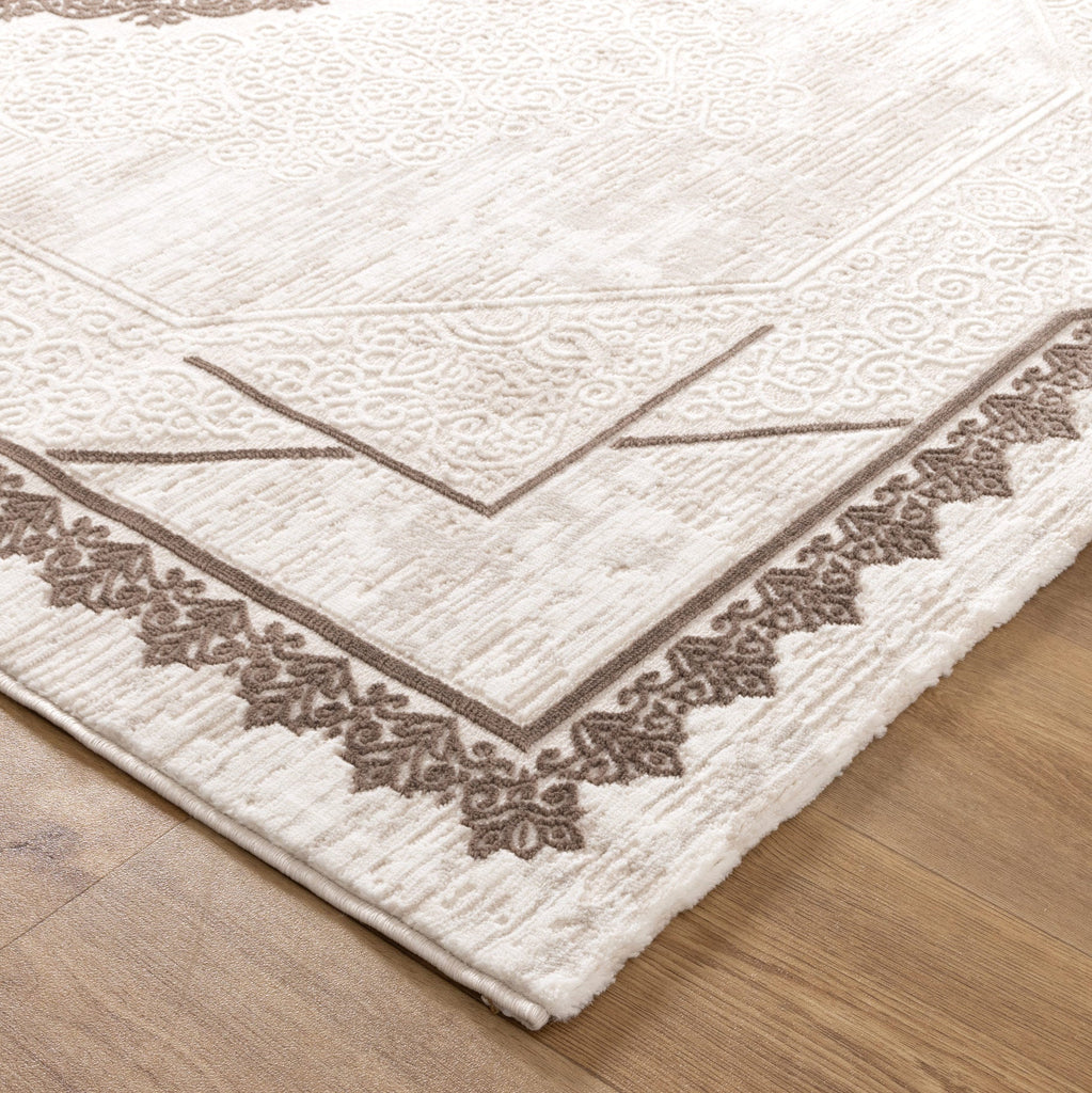 Amrita Oriental Border Medallion Cream Brown Rug - AMAL08AMAL16008Rugtastic