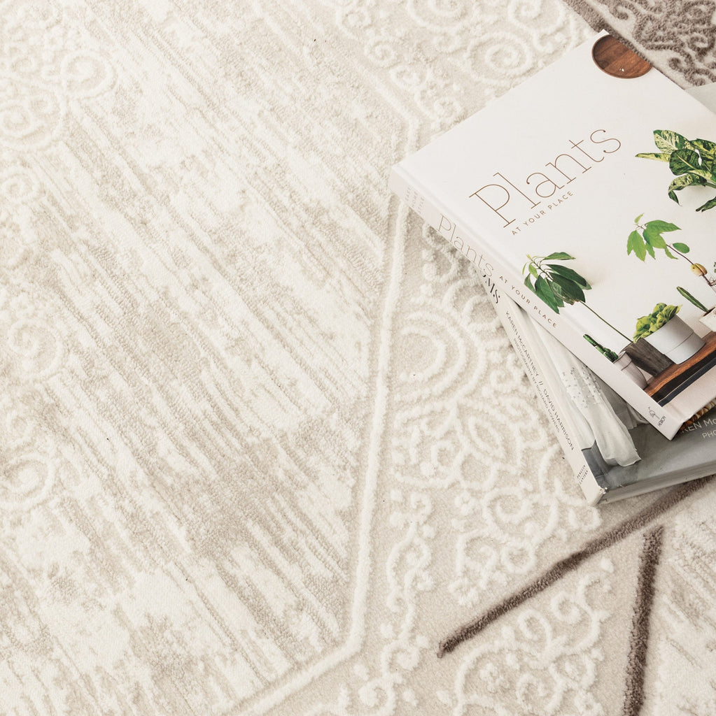 Amrita Oriental Border Medallion Cream Brown Rug - AMAL08AMAL16008Rugtastic