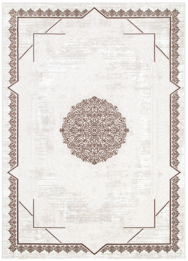 Amrita Oriental Border Medallion Cream Brown Rug - AMAL08AMAL16008Rugtastic