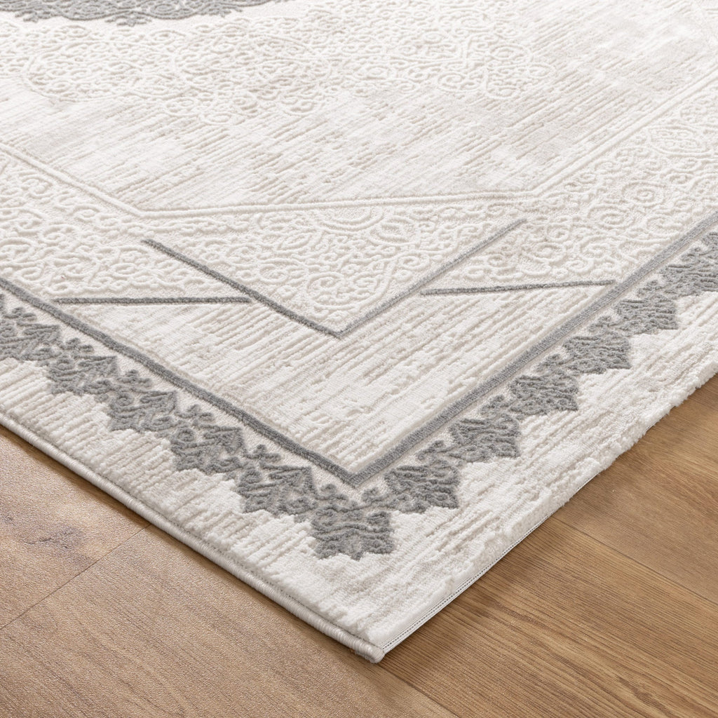 Amrita Oriental Border Medallion Cream Grey Rug - AMAL07AMAL16007Rugtastic