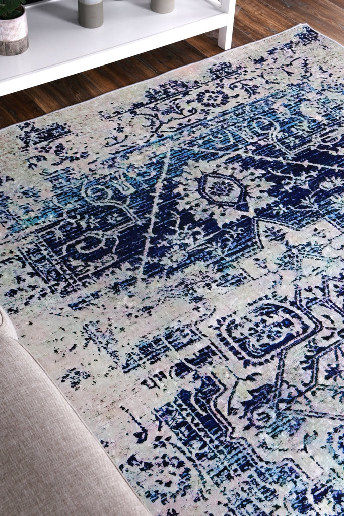 Angelo Distressed Navy White Traditional Non - Slip Rug - ANGE09ANGE12009Rugtastic