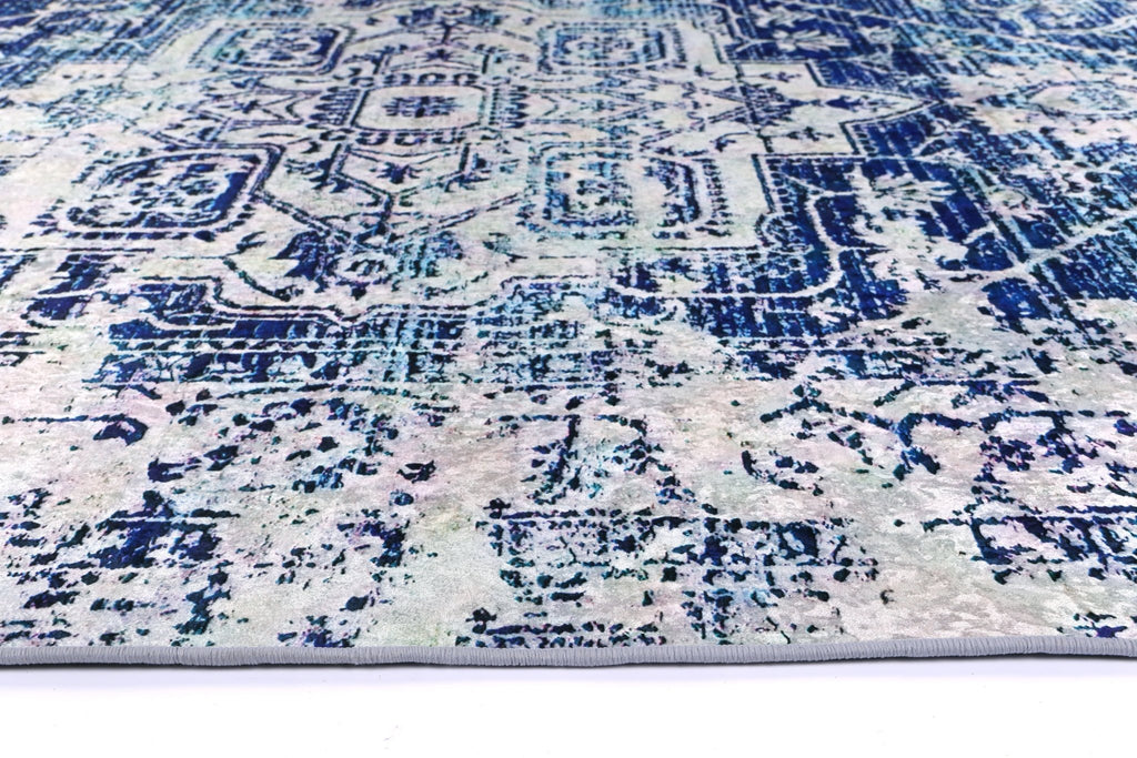 Angelo Distressed Navy White Traditional Non - Slip Rug - ANGE09ANGE12009Rugtastic