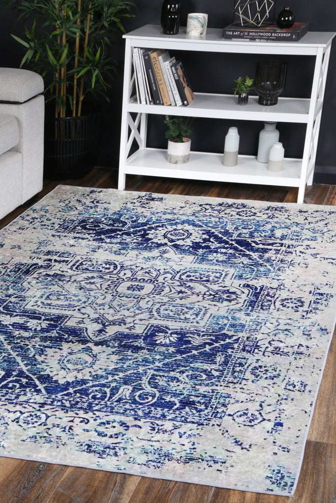 Angelo Distressed Navy White Traditional Non - Slip Rug - ANGE09ANGE12009Rugtastic