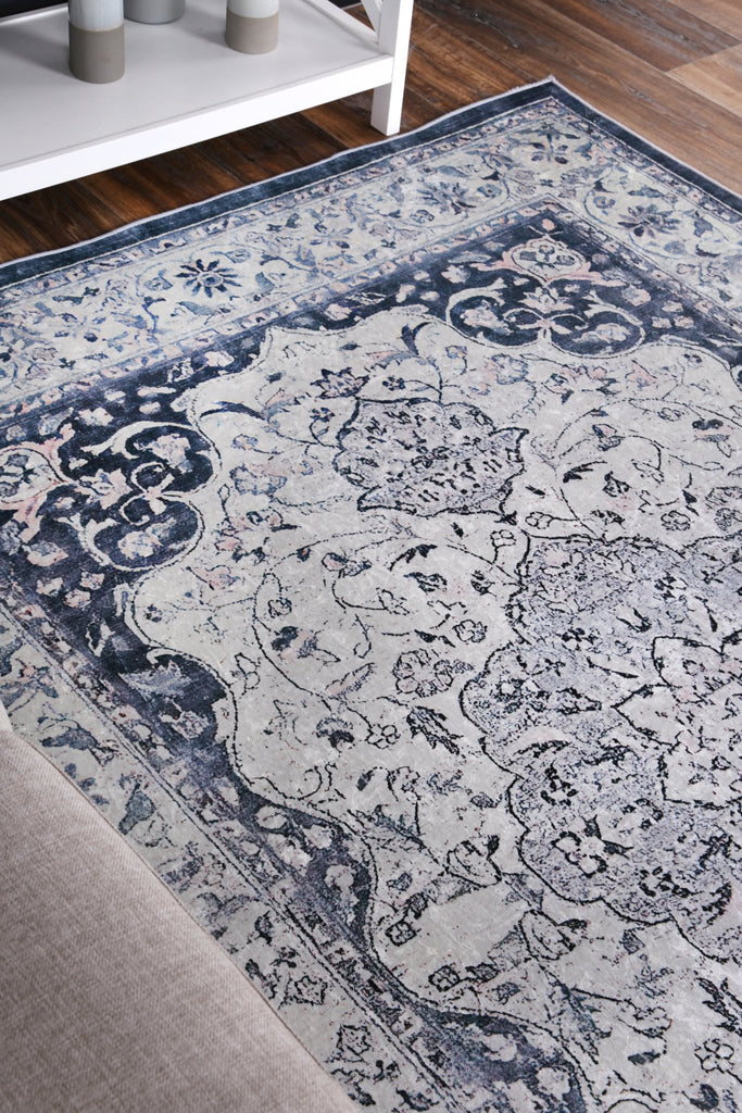 Angelo Navy Medallion Non - Slip Rug - ANGE02ANGE12002Rugtastic