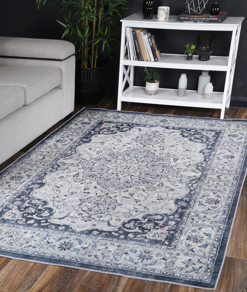 Angelo Navy Medallion Non - Slip Rug - ANGE02ANGE12002Rugtastic