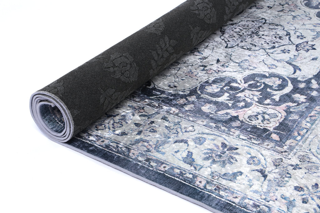 Angelo Navy Medallion Non - Slip Rug - ANGE02ANGE12002Rugtastic