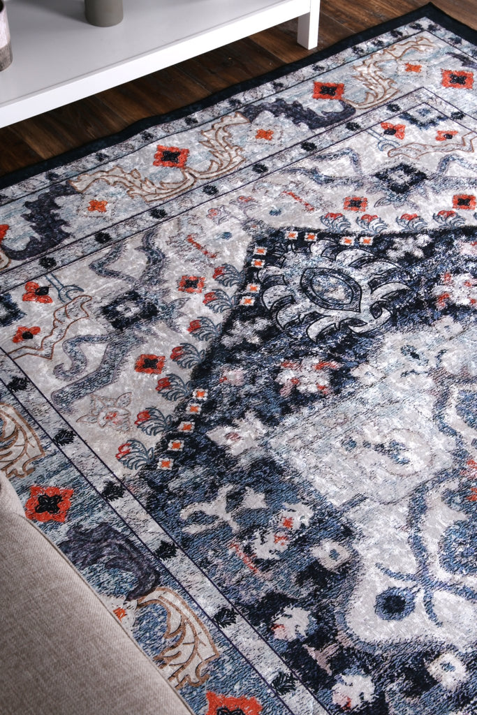 Angelo Navy Multi Medallion Non - Slip Rug - ANGE01ANGE12001Rugtastic
