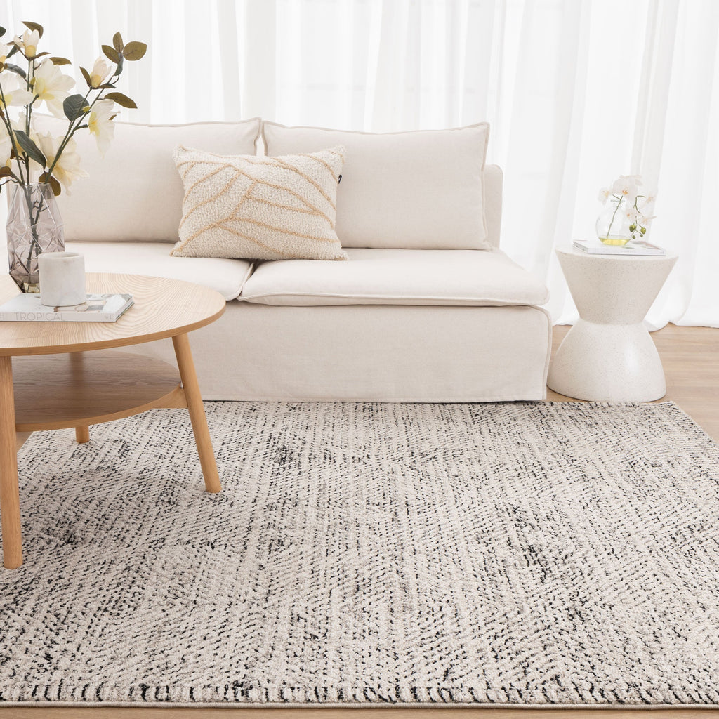 Clarinda Distressed Diamonds Cream Charcoal Rug - C100CLAR160C100Rugtastic