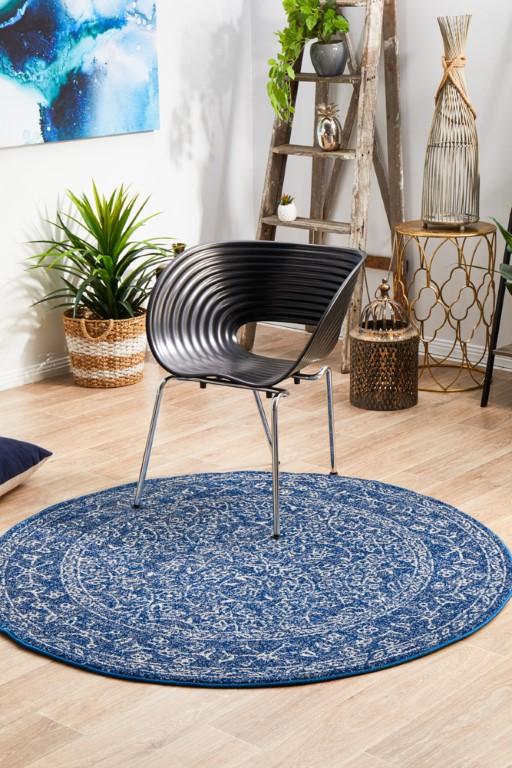 Evoke 258 Navy Blue Round Modern RugEVO - 258 - NAVY - 150X150Rugtastic
