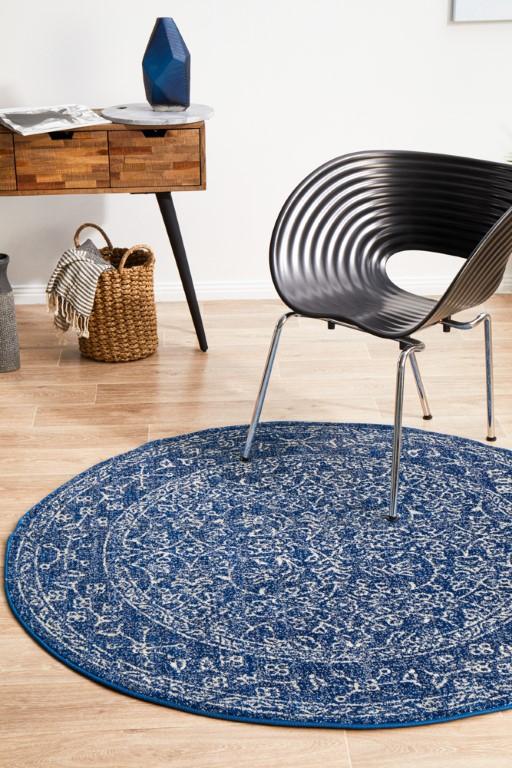 Evoke 258 Navy Blue Round Modern RugEVO - 258 - NAVY - 150X150Rugtastic