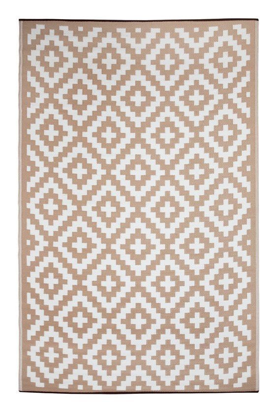 Fab Plastic Picnic Beach Mat Indoor Outdoor Rug Aztec Beige And WhitePLRAZTBEI120179Rugtastic