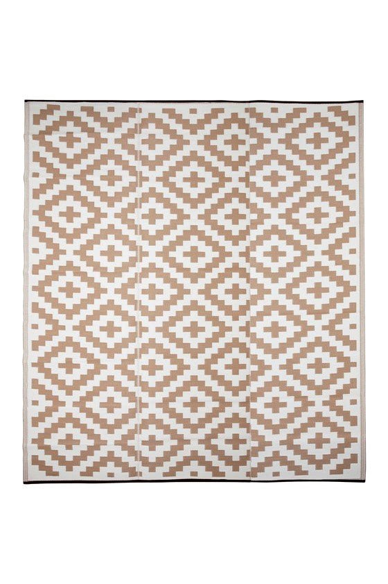 Fab Plastic Picnic Beach Mat Indoor Outdoor Rug Aztec Beige And WhitePLRAZTBEI120179Rugtastic