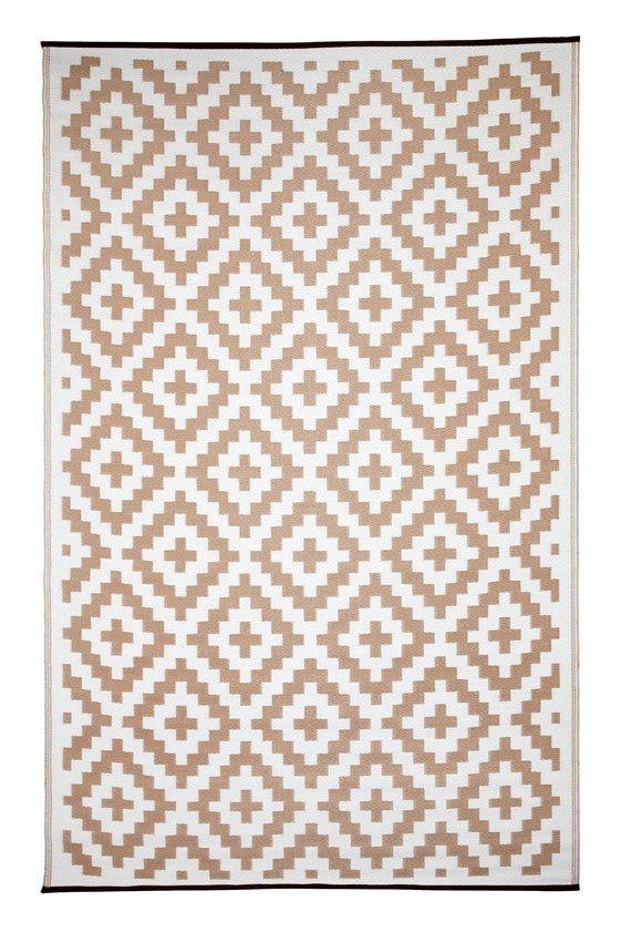 Fab Plastic Picnic Beach Mat Indoor Outdoor Rug Aztec Beige And WhitePLRAZTBEI120179Rugtastic