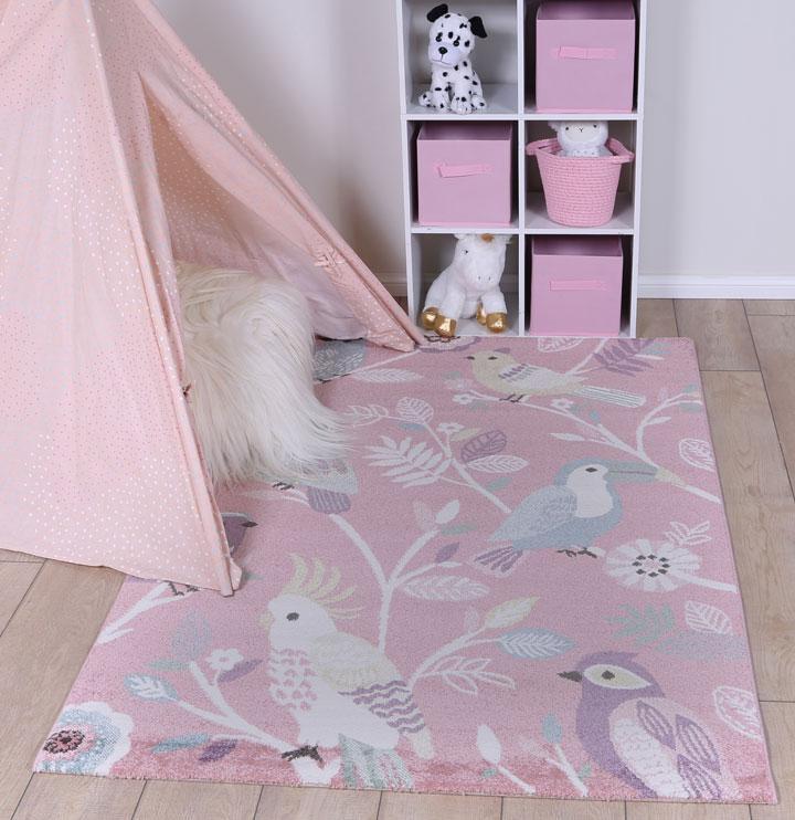 Happy Kids Pastel Birds Rug PinkHAPP1602190055Rugtastic