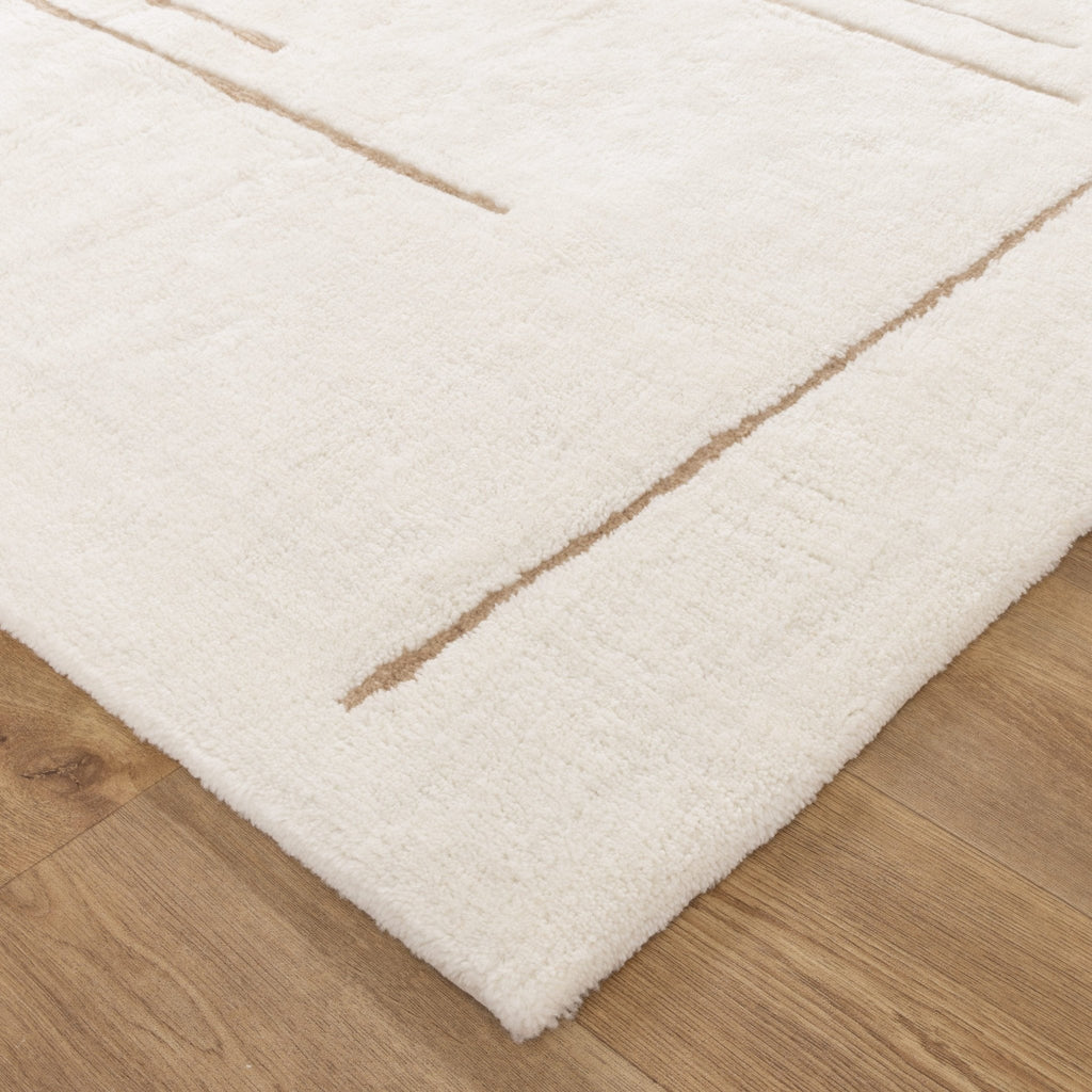 Hilary Abstract Beige Lines Washable Wool RugHIGH160ABEIRugtastic