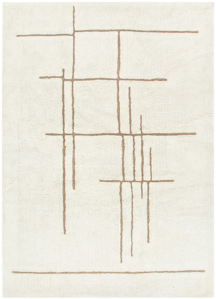 Hilary Abstract Beige Lines Washable Wool RugHIGH160ABEIRugtastic