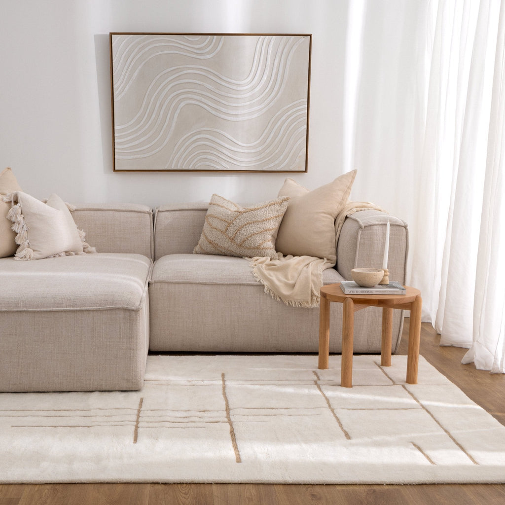Hilary Abstract Beige Lines Washable Wool RugHIGH160ABEIRugtastic