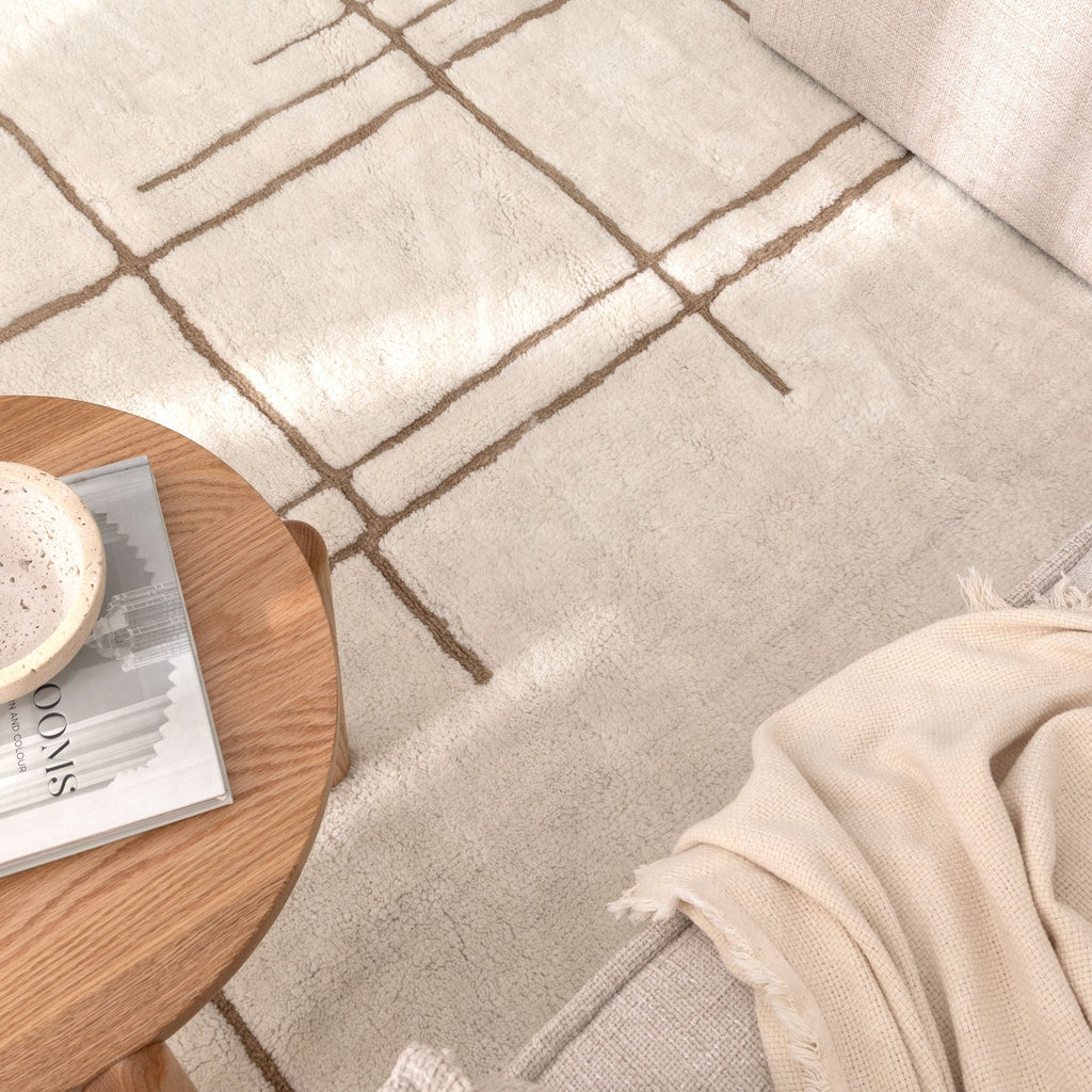 Hilary Abstract Beige Lines Washable Wool RugHIGH160ABEIRugtastic