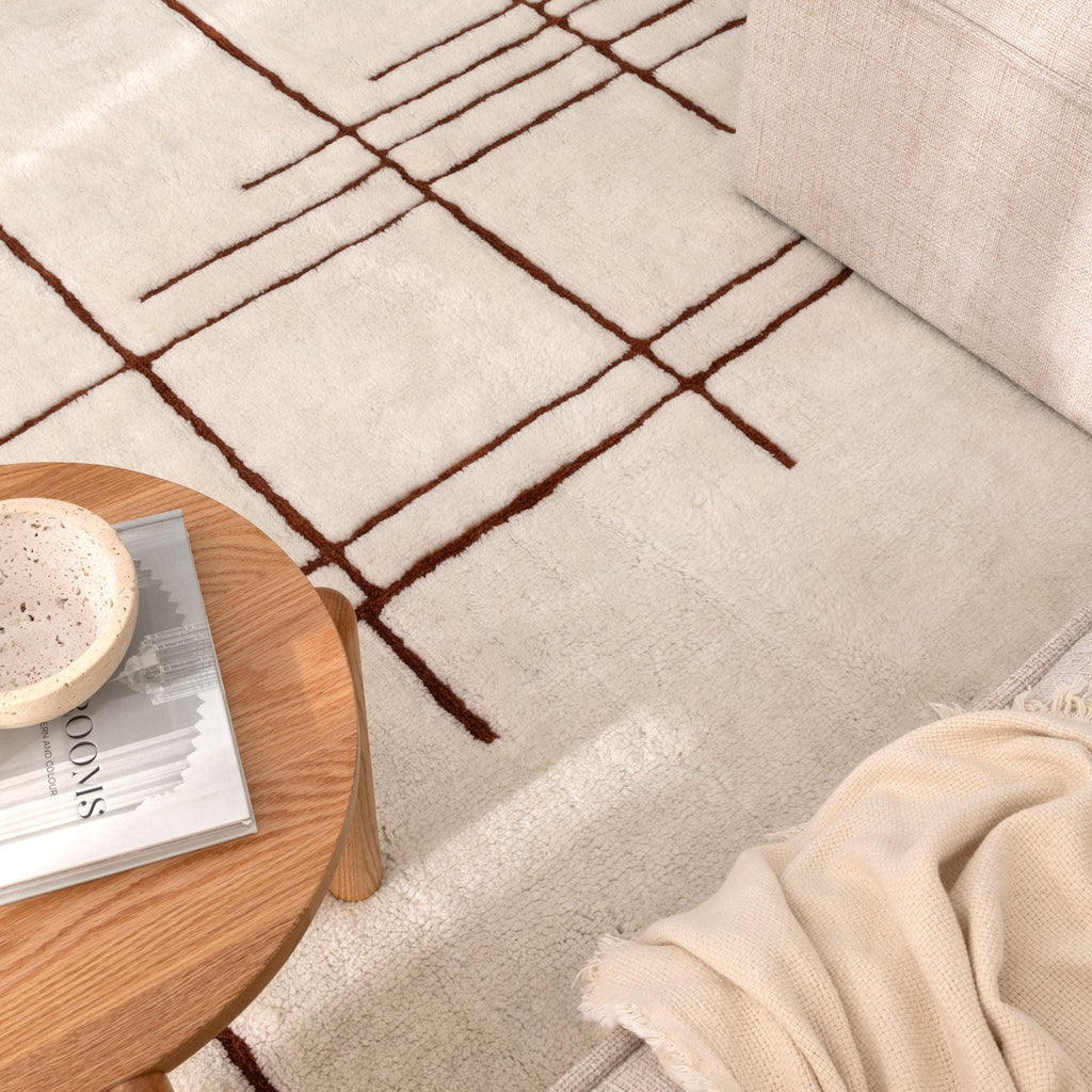 Hilary Abstract Terracotta Lines Washable Wool RugHIGH160ATERRugtastic