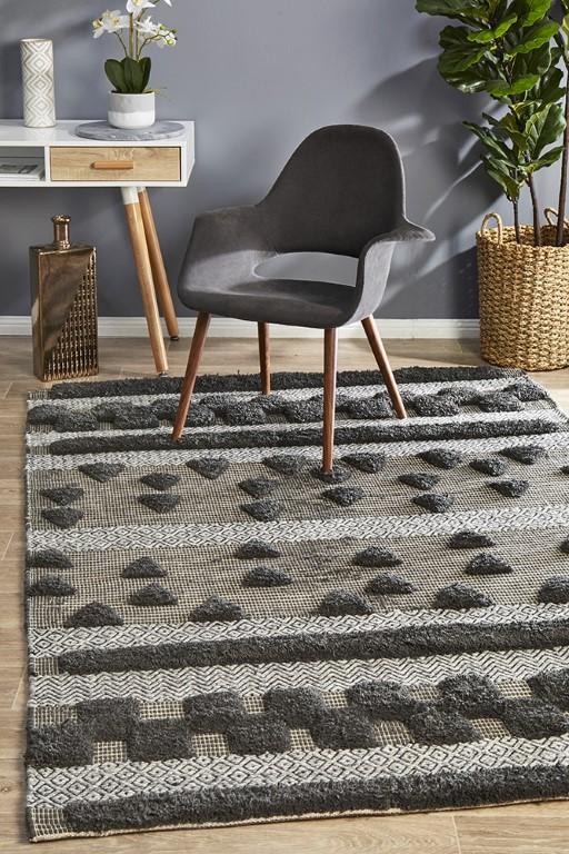 Miller 733 Charcoal Grey Beige Wool Flatweave RugMIL - 733 - CHA - 225X155Rugtastic