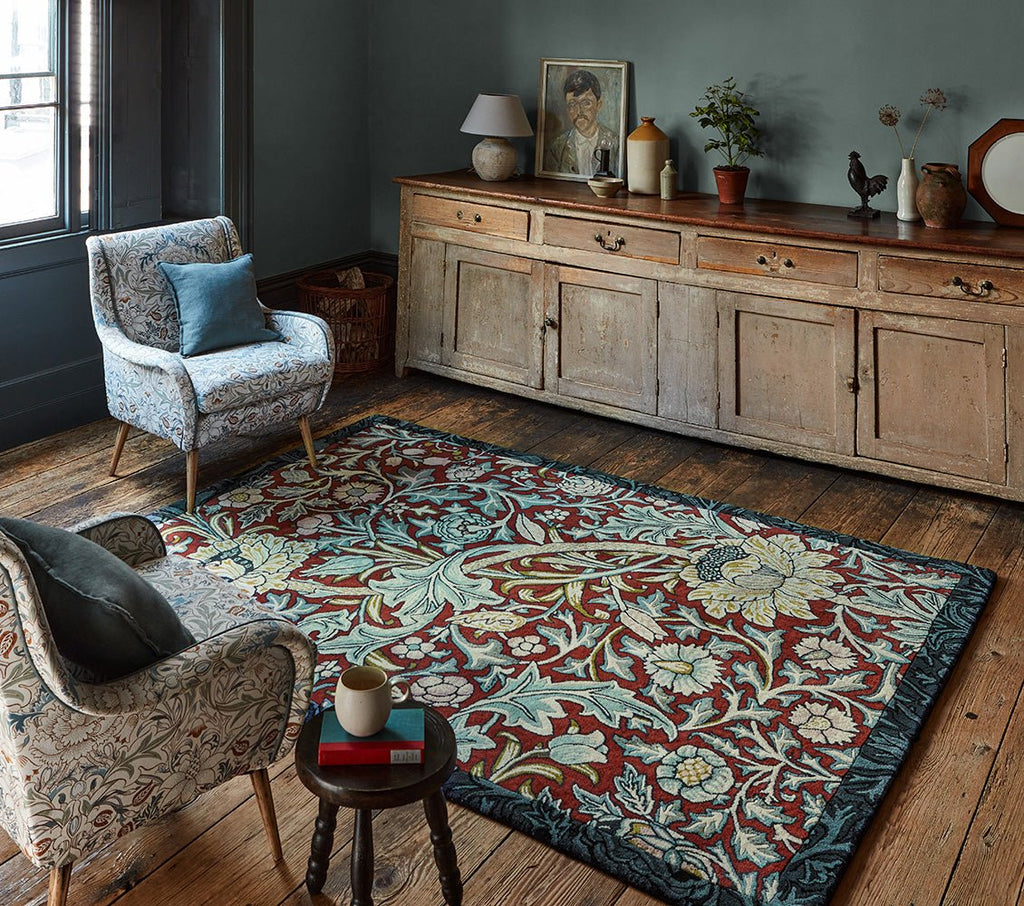 Morris & Co Trent Madder Red/Webb's Blue 127510 RugBC - MOR - 127510 - 200X140Rugtastic