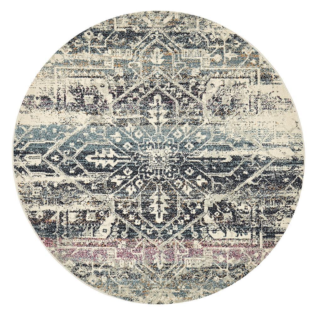 Museum 865 Layton Blue Grey Round RugMUS - 865 - BLUE - 150X150Rugtastic