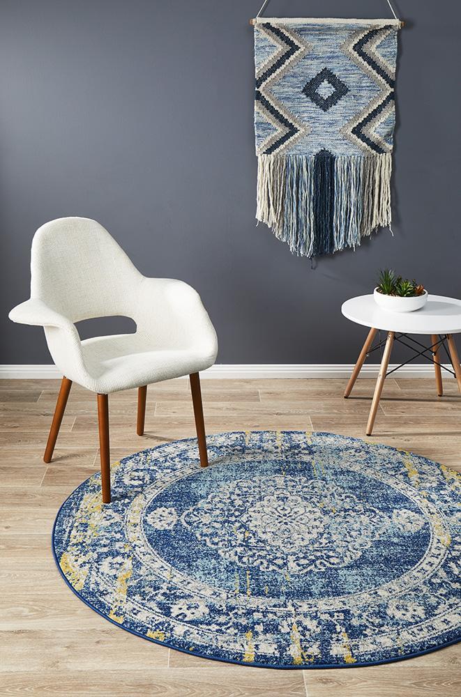 Museum 869 Wilson Navy Round RugMUS - 869 - NAVY - 150X150Rugtastic