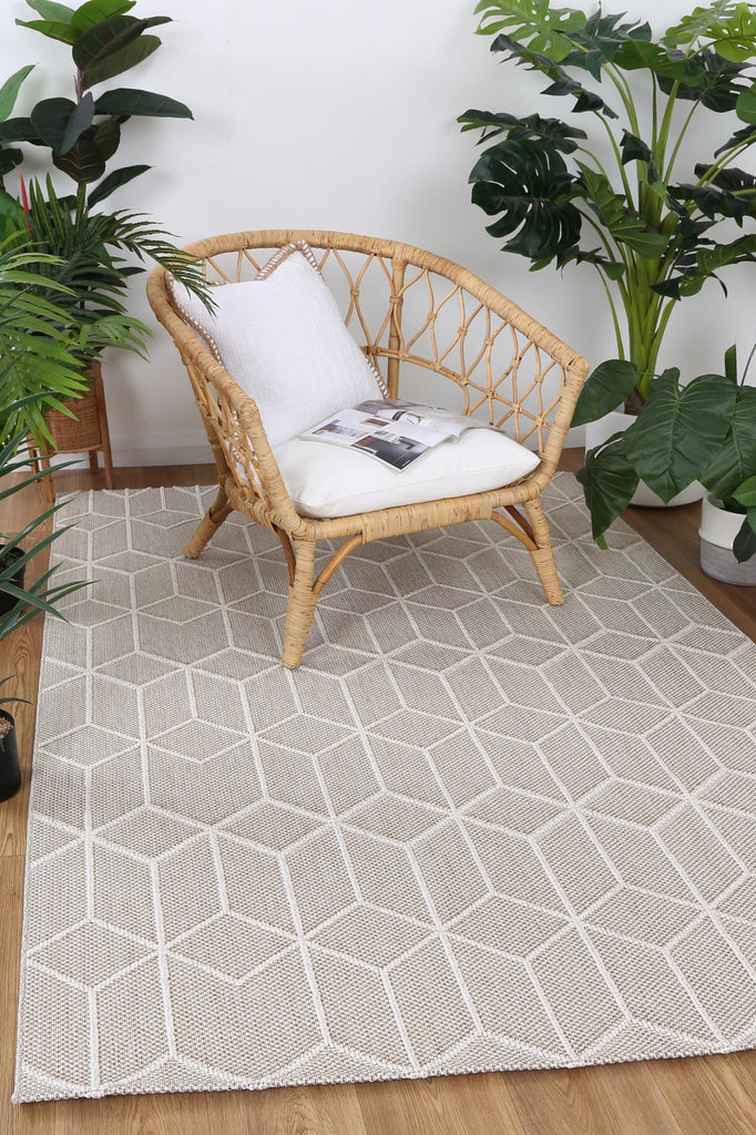 Vinaka Maemae Beige Geometric Flatweave Rug Indoor OutdoorVANU12004Rugtastic