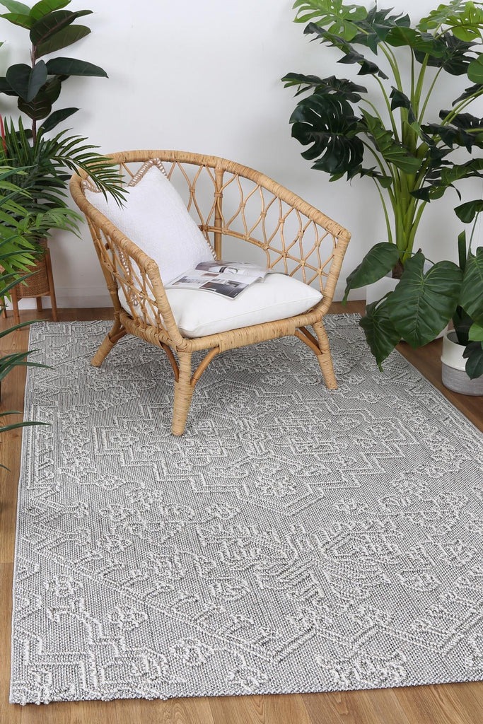 Vinaka Nori Grey Tribal Flatweave Rug Indoor OutdoorVANU12011Rugtastic
