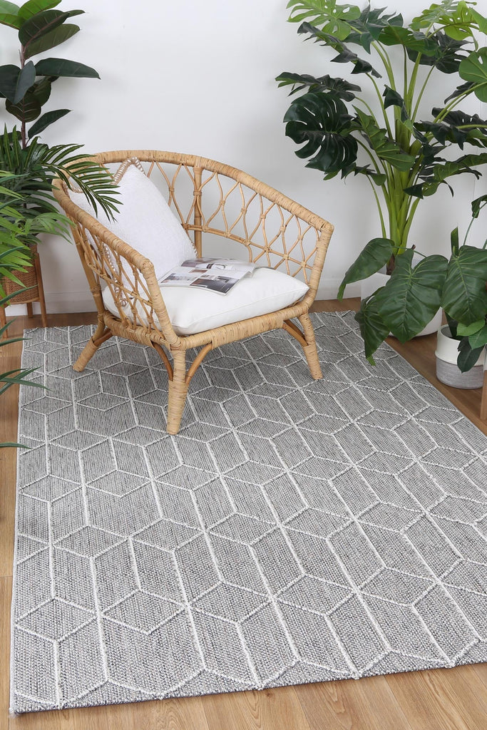 Vinaka Sikua Grey Geometric Flatweave Rug Indoor OutdoorVANU12002Rugtastic