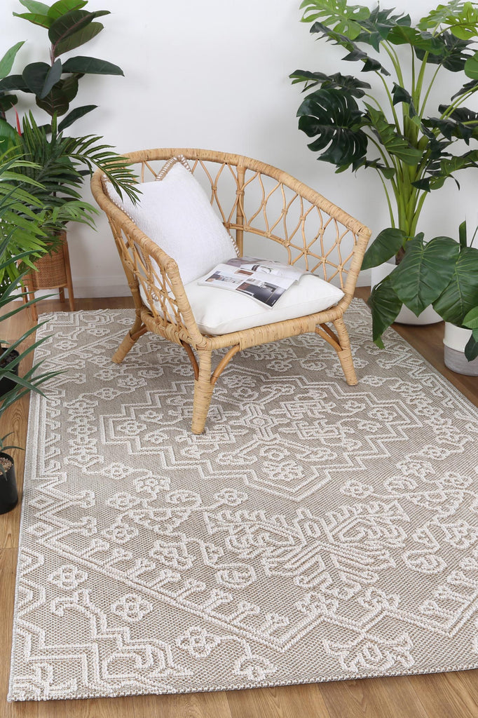 Vinaka Waita Beige Tribal Flatweave Rug Indoor OutdoorVANU12013Rugtastic