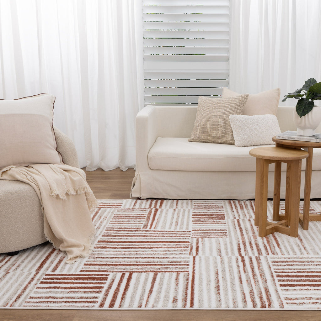 Wendall Geometric Lines Rust Rug - W004WELL160W004Rugtastic