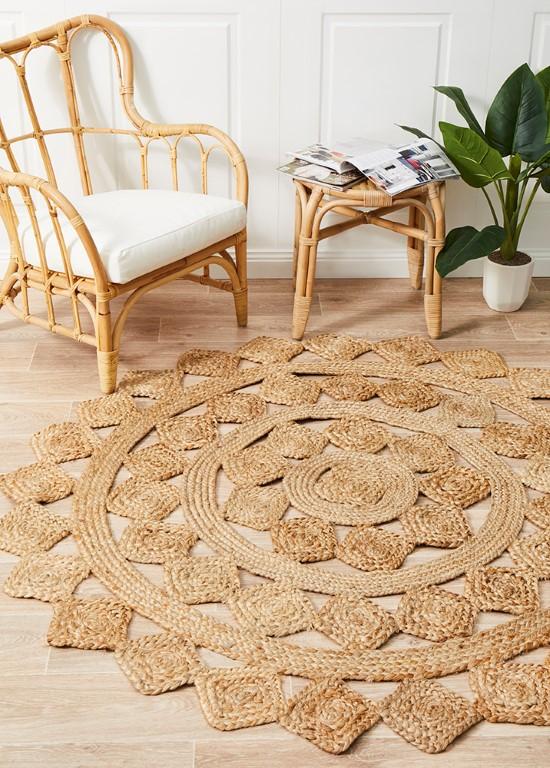 Atrium Round Natural Tessellate Jute RugATR-TES-NAT-120X120Rugtastic