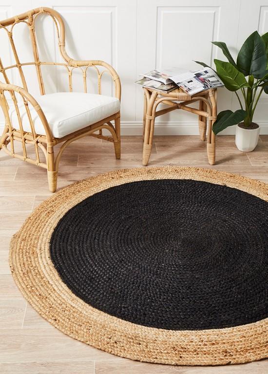 Atrium Round Polo Black Jute RugATR-POLO-BLA-120X120Rugtastic