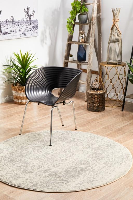 Evoke 253 White Cream Silver Round Modern RugEVO-253-WSIL-150X150Rugtastic