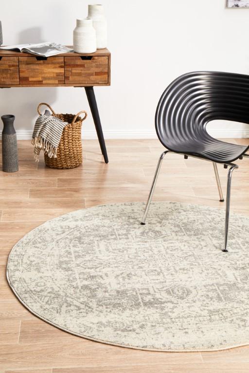 Evoke 253 White Cream Silver Round Modern RugEVO-253-WSIL-150X150Rugtastic