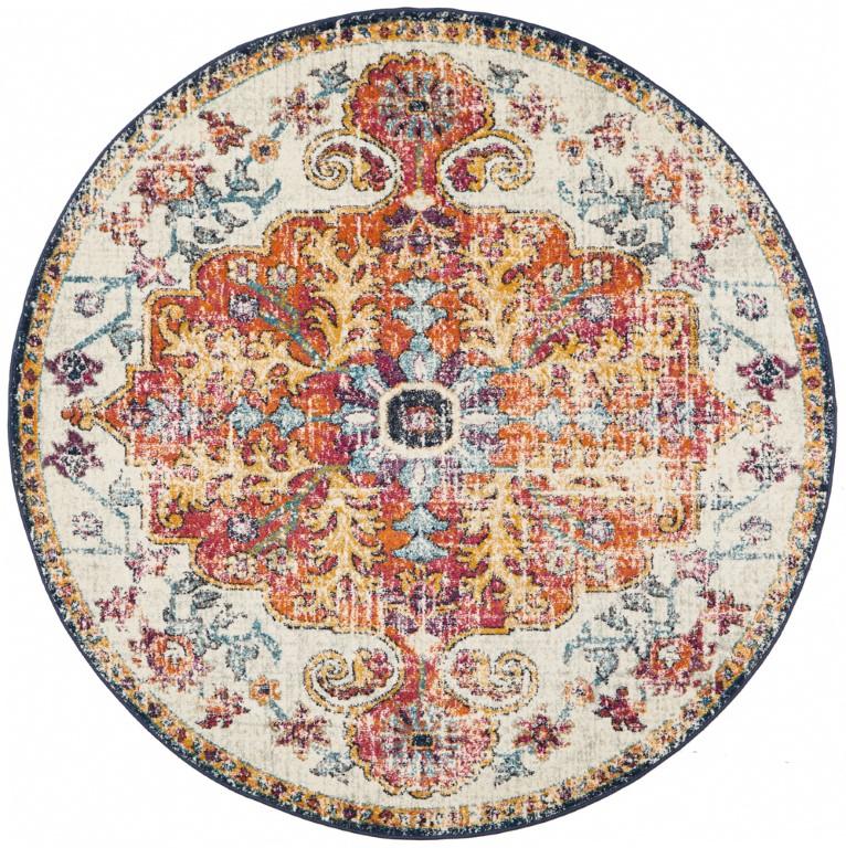 Evoke 254 White Cream Orange Round Modern RugEVO-254-WHI-150X150Rugtastic