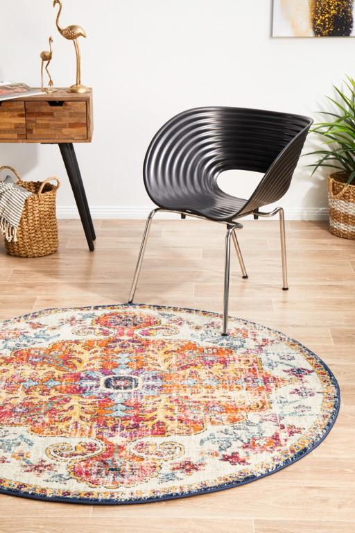 Evoke 254 White Cream Orange Round Modern RugEVO-254-WHI-150X150Rugtastic
