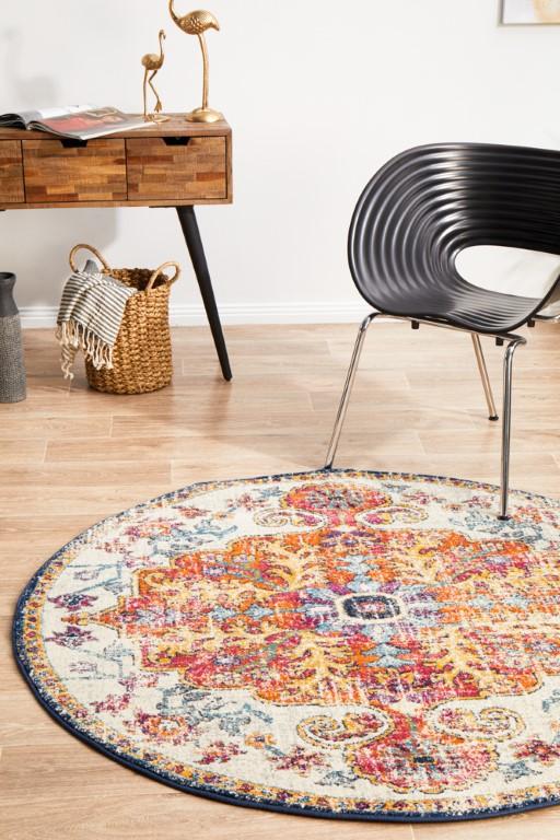 Evoke 254 White Cream Orange Round Modern RugEVO-254-WHI-150X150Rugtastic