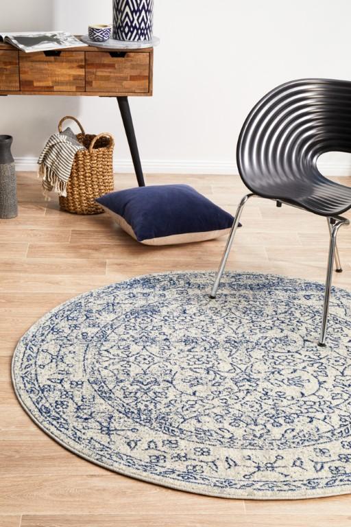 Evoke 258 White Cream Blue Round Modern RugEVO-258-WHI-150X150Rugtastic