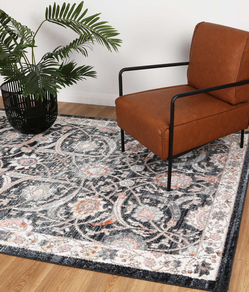 Esther Traditional Charcoal Cream RugESTA16020CHARRugtastic