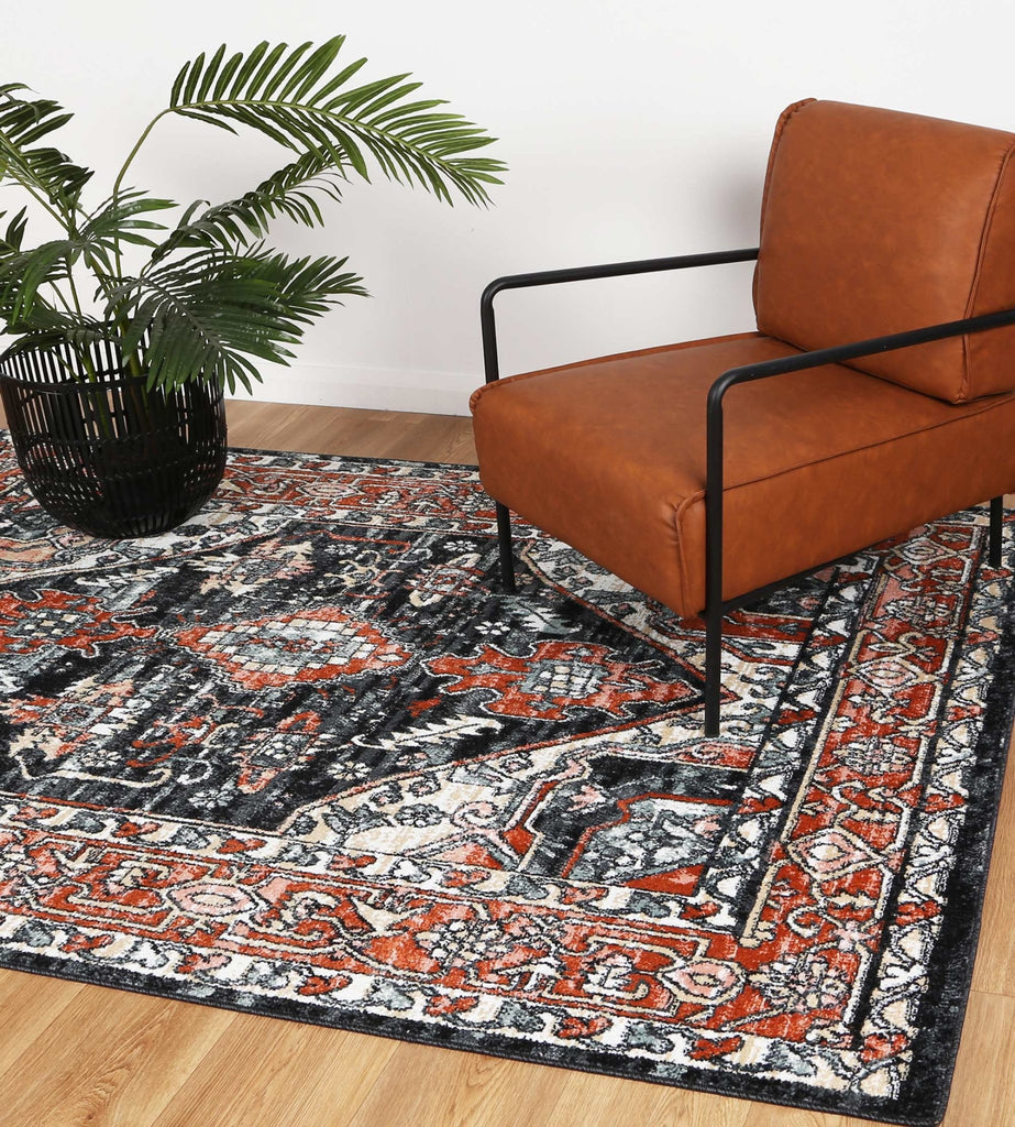 Esther Traditional Terracotta Black RugESTA16001BLACRugtastic