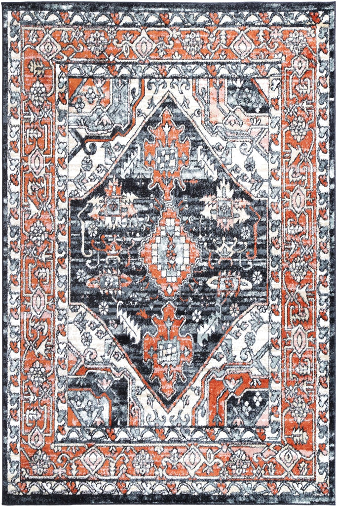 Esther Traditional Terracotta Black RugESTA16001BLACRugtastic
