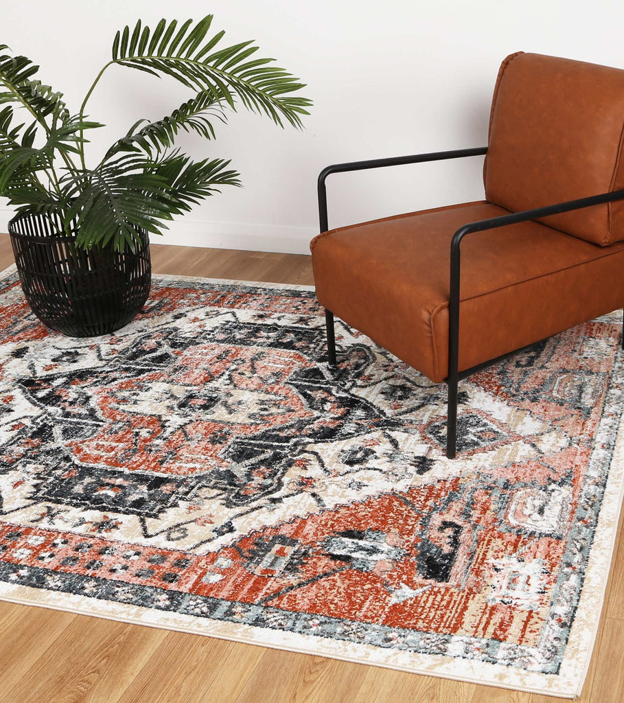 Esther Traditional Terracotta White RugESTA16004TERRRugtastic