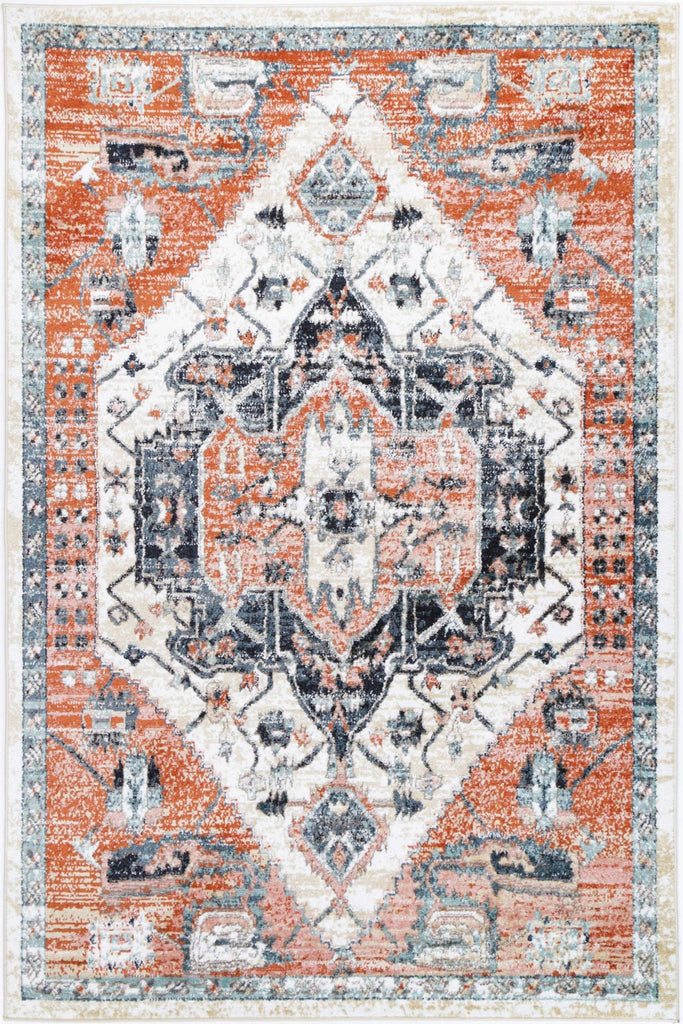 Esther Traditional Terracotta White RugESTA16004TERRRugtastic