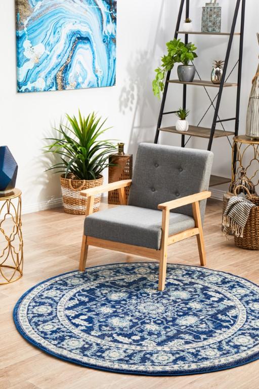 Evoke 261 Navy Blue Round Modern RugEVO - 261 - NAVY - 150X150Rugtastic