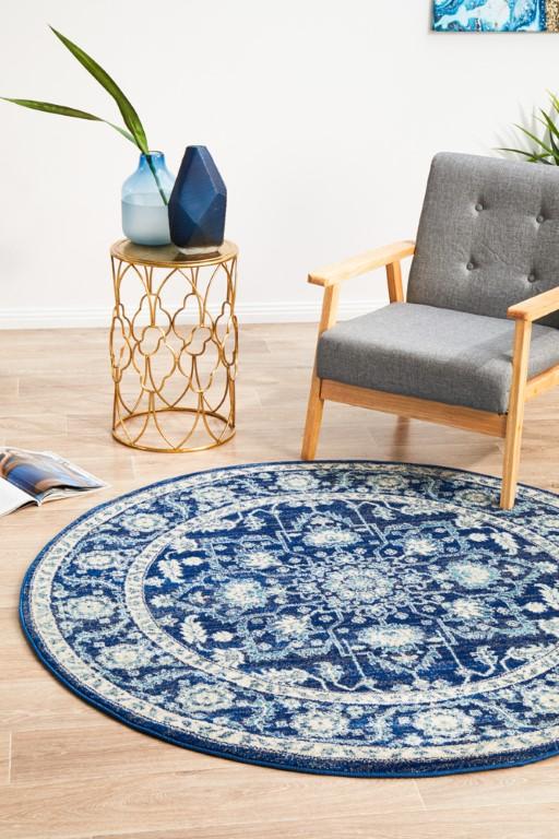 Evoke 261 Navy Blue Round Modern RugEVO - 261 - NAVY - 150X150Rugtastic