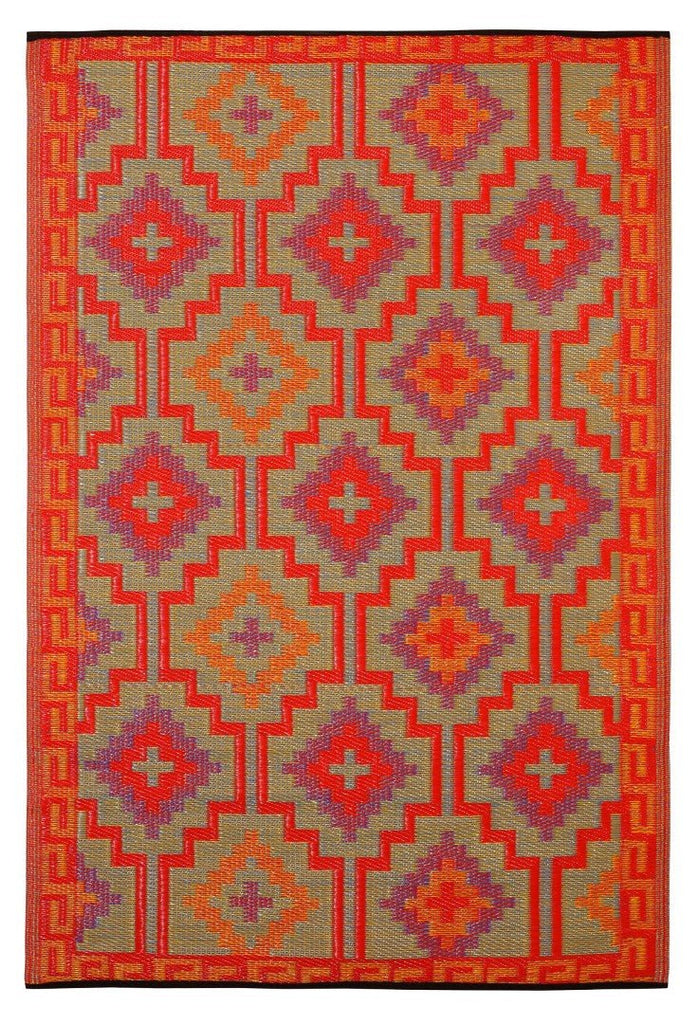 Fab Plastic Picnic Beach Mat Indoor Outdoor Rug Lhasa Orange And VioletPLRLHORNG120179Rugtastic