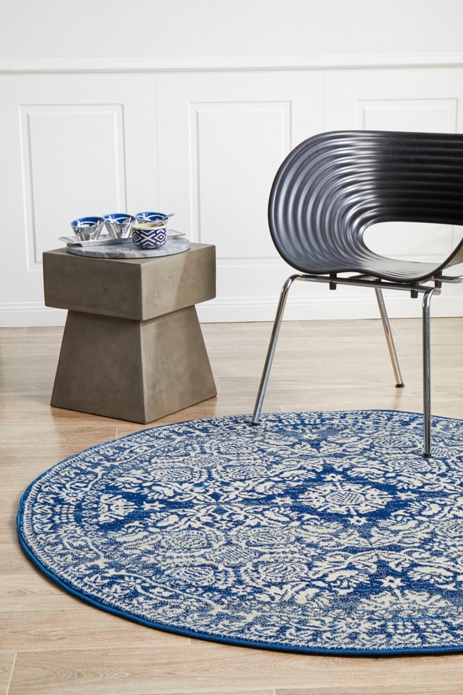 Mirage 358 Navy Blue Round RugMIR-358-NAV-150X150Rugtastic