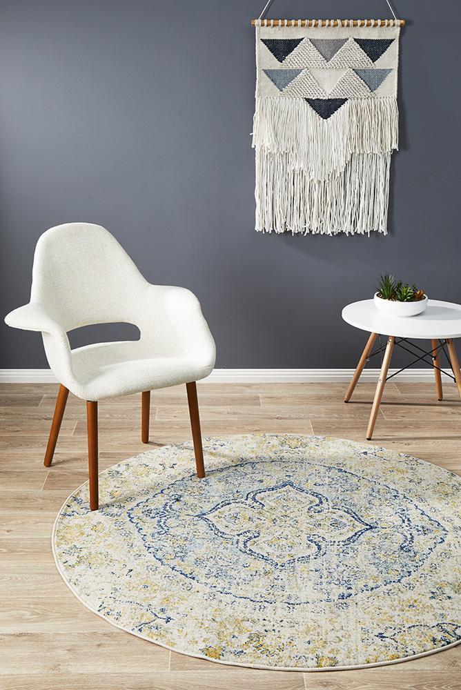 Museum 867 Tyler Sky Blue Round RugMUS-867-SKY-150X150Rugtastic